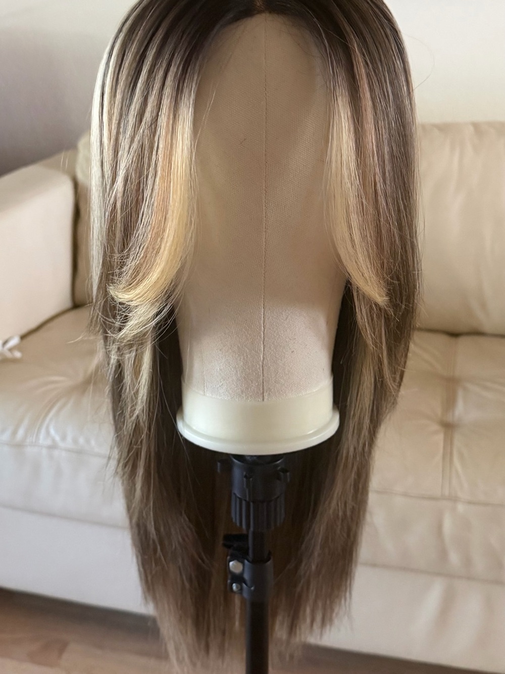Long Layered Lace Front Wig in Brown with Blonde Highlights